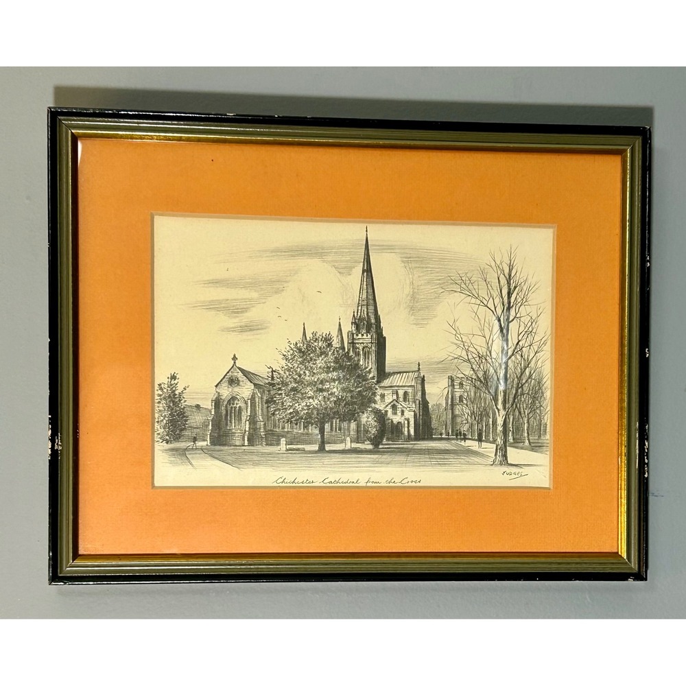 Judges Signed‎ Chichester Cathedral from the Cross Framed Vintage Pencil Sketch
